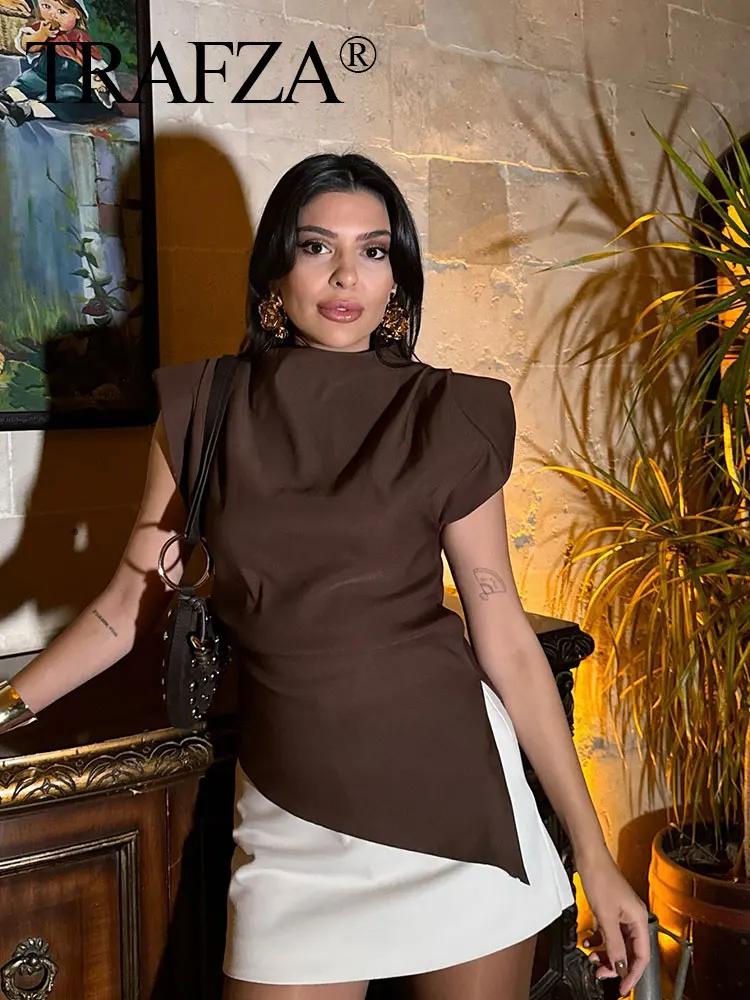 HH Women Vintage Solid Pleated Tank Tops Irregular Hem Sleeveless Tops Summer Fashion Lady High Street T-Shirt Chic Tops