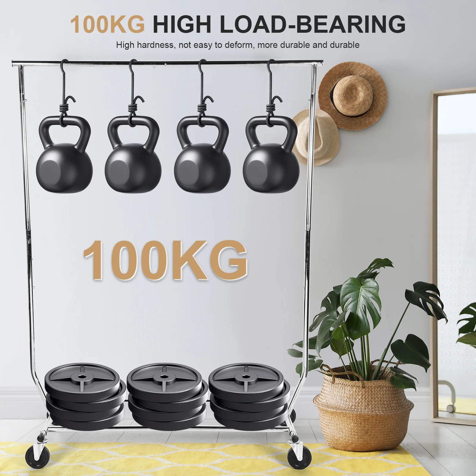 Clothes Rack with Lockable Wheels Standing Rolling Clothing Rack Portable Closet Wardrobe Rack for Bedroom Laundry Living Room