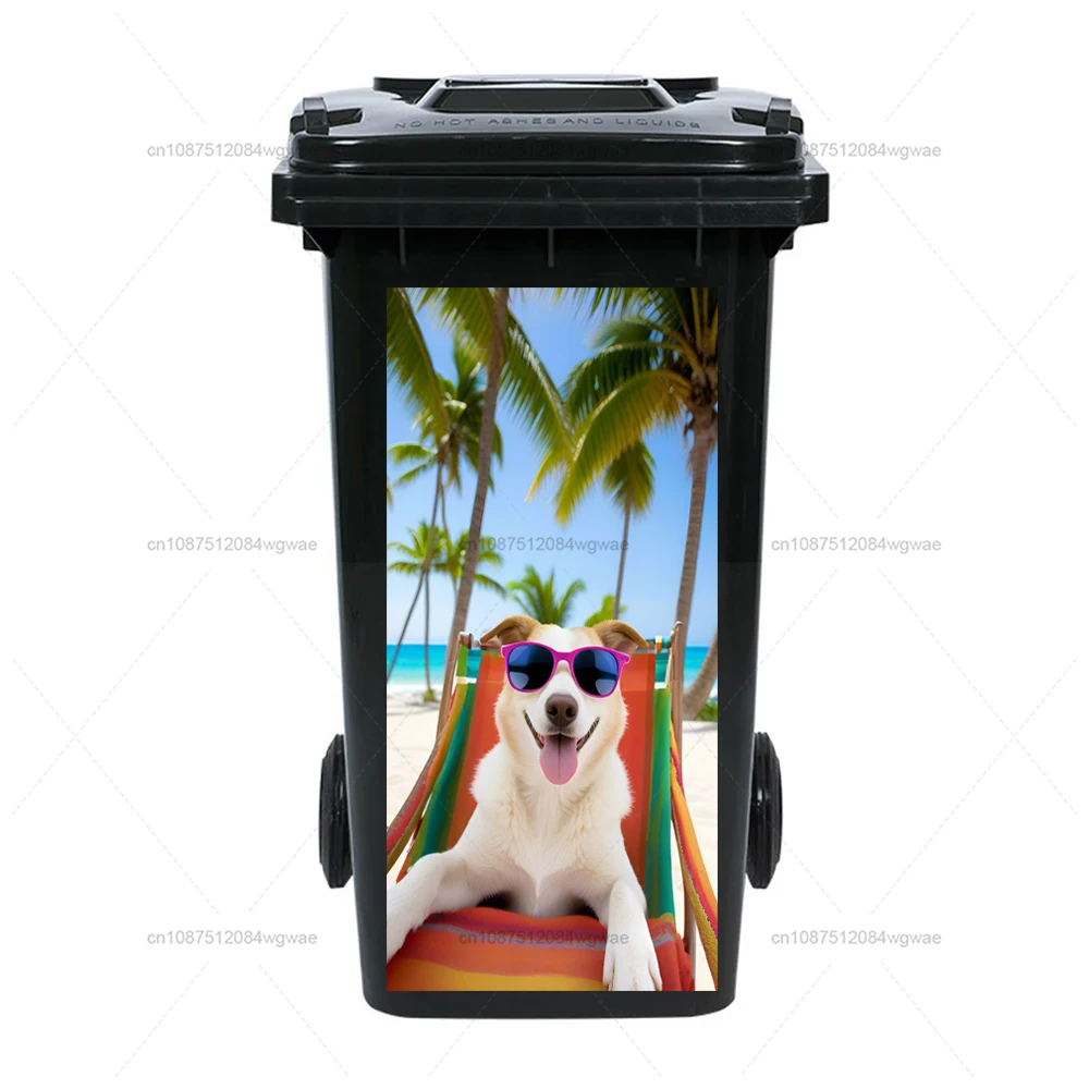Trash Can Sticker Vacationing Kittens and Puppies trash can stickers wall paintings PVC waterproof stickers home stickers wheelie bin stickers