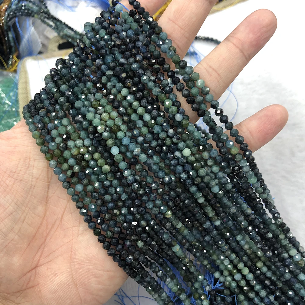 Natürlicher blauer Turmalin mit Farbverlauf, facettiert, rund/Würfelperlen, 2 mm, 3 mm, 4 mm, für Schmuckherstellung, Armband, Halskette, Perlen zum Selbermachen – Detail 6