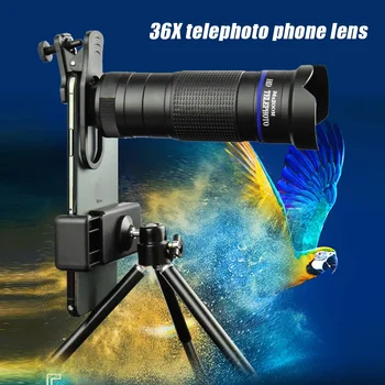 Telescopio Zoom Macro Fisheye 4in1 Wide Angel Lens Kit Obiettivo della fotocamera del telefono 36X Teleobiettivo per cellulare iPhone Samsung Xiaomi Huawei
