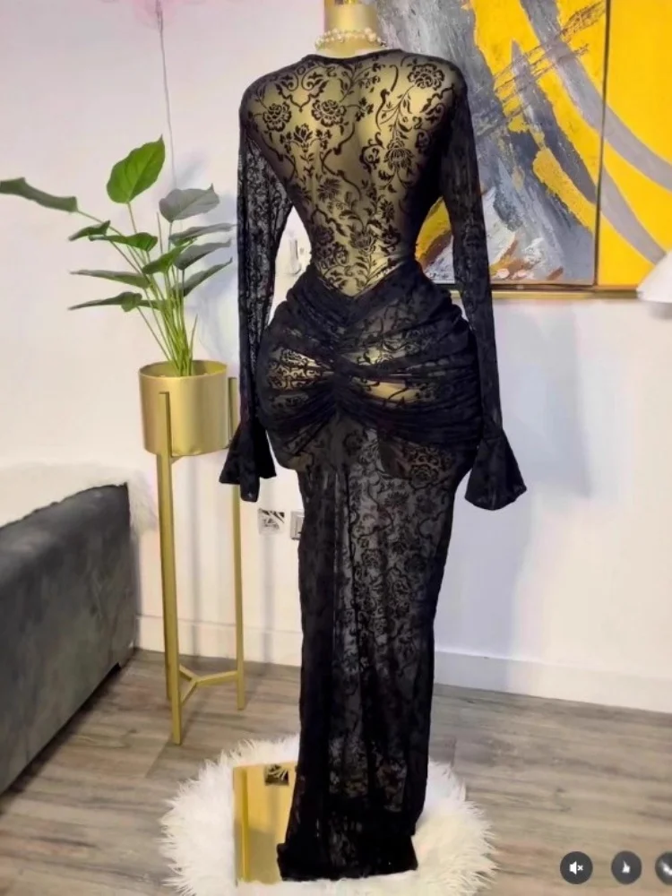 Wmstar Dresses Women Party Fall Women Wear Sexy Tulle Flower Velvet Pleated Dress with Inner Layer Wholesale Drop Shopping