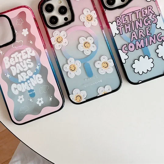 MagSafe Acrylic Daisy Phone Case Cover for IPhone 12 13 14 15 Pro Max Case for IPhone 15 Pro Max