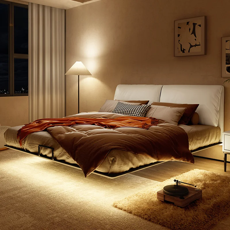 

Italian Simple Suspension Bed Modern Simple Leather Bed Small Family Master Bedroom Double Bed 1.5M/1.8M Soft Bag Wedding Bed