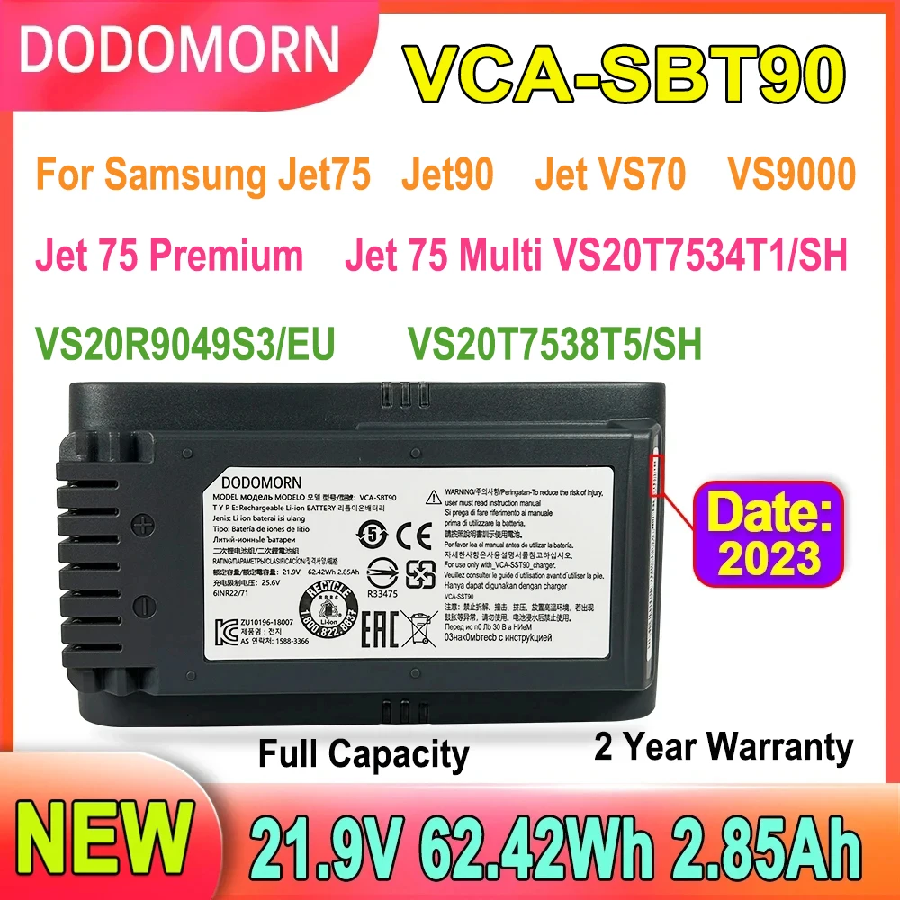 

DODOMORN VCA-SBT90 ручная батарея для пылесоса Samsung Jet75,Jet90,Jet VS70,VS9000,VS20R9049S3/EU,VS15T7032R1/SA 62.42Wh