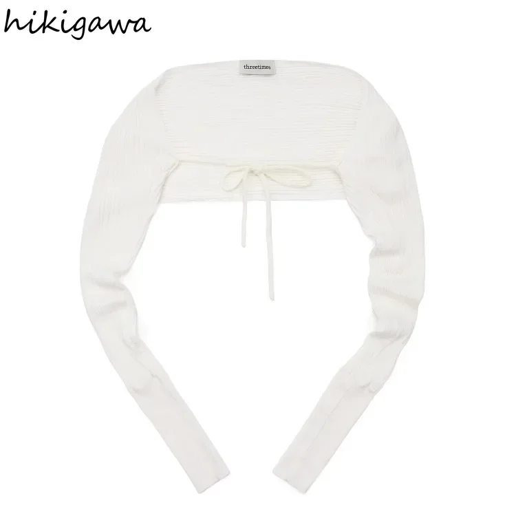 Sweet Cropped Cardigan 긴 소매 붕대 Drawstring Pull Femme 패션 캐주얼 니트 스웨터 Y2k 코트 2025 Ropa Mujer 27r527