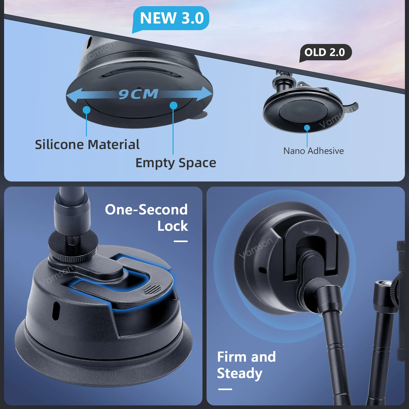Vamson-carro Telefone Ventosa Suporte para Smartphones Insta360 x3 Acessórios 9cm de Diâmetro Fit For Gopro Hero 11 10 - Image 2