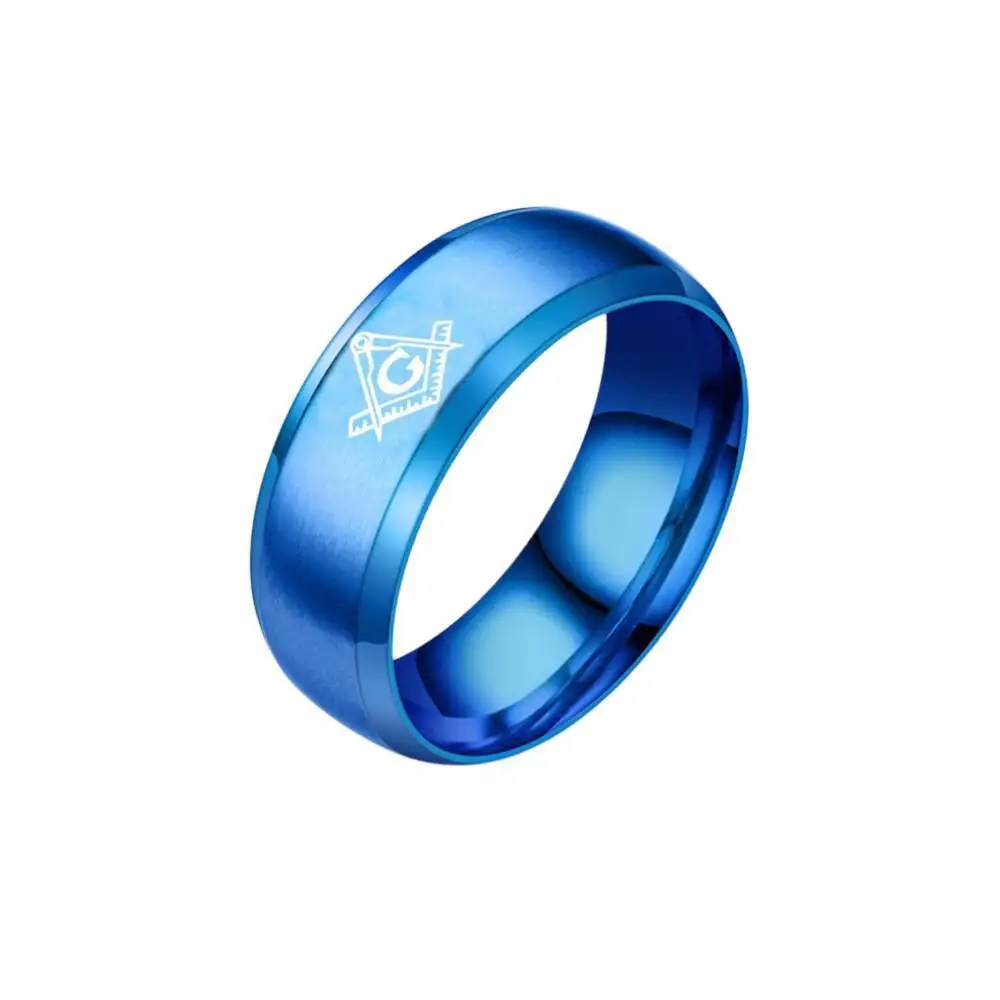 Men's Freemasonry Matte Gold Stainless Steel Ring with Beveled Edge - Polished Hip Hop Punk Design Gift