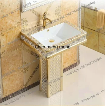 อ่างล้างหน้าทรงกลมสไตล์โมเดิร์นสีทองรุ่นใหม่ พร้อมขาตั้งเซรามิกสำหรับห้องน้ำ 1