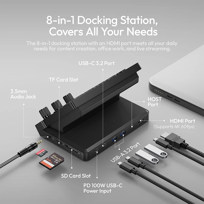 울란지 D200X 올인원 크리에이티브 데스크 (콘텐츠 크리에이터용) - 비디오 편집, 사진 리터칭을 위한 맞춤형 키, 윈도우/맥 호환