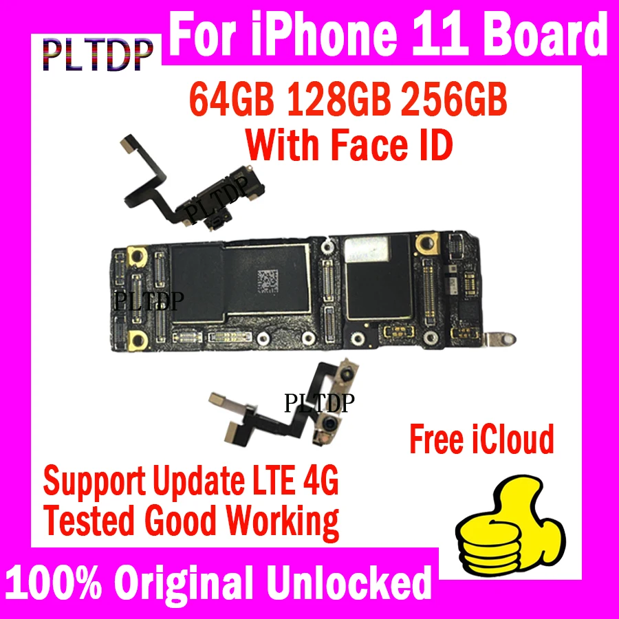 

For IPhone 11 Motherboard With or Without Face ID, High Quality Logic Board, Support Update LTE 4G Mainboard, 64GB, 128GB Tested