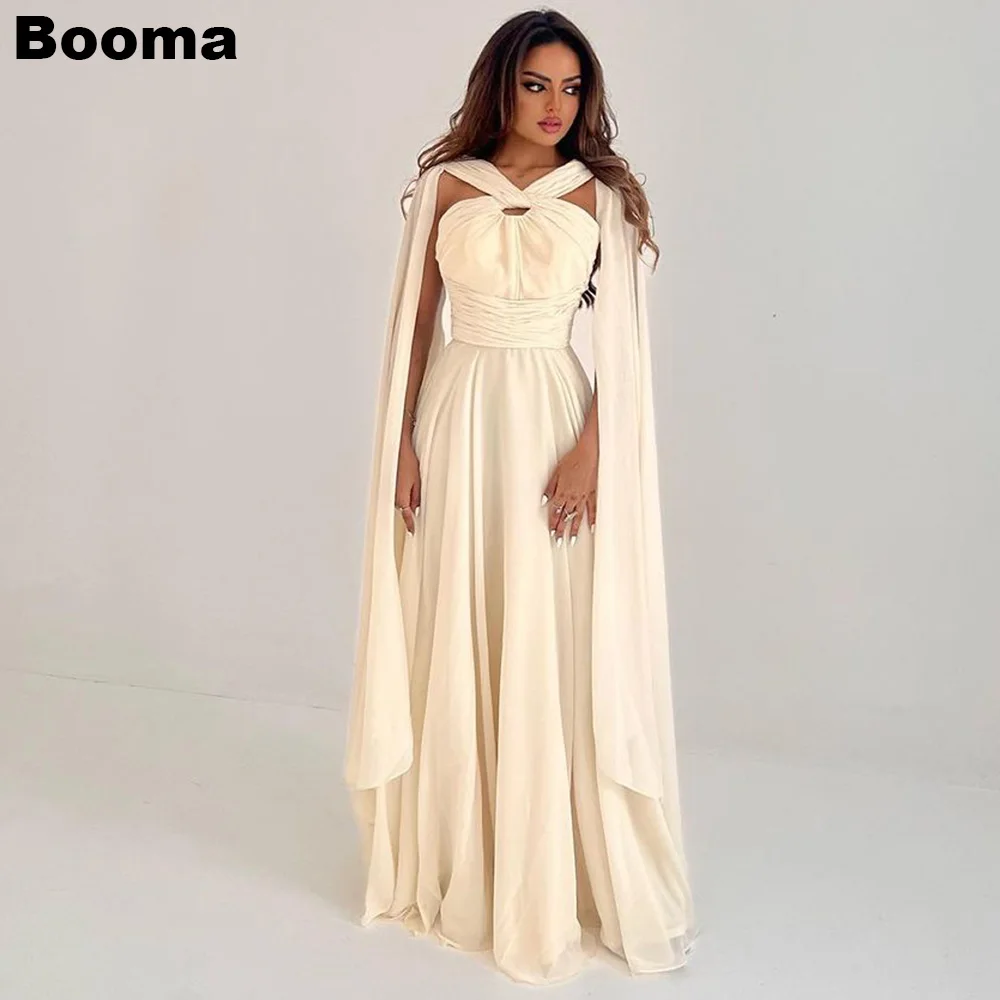 

Booma Ivory Chiffon A-Line Evening Dresses Halter Cape Party Prom Gowns Wedding Guest Dresses for Women Formal Dress gala Dubai