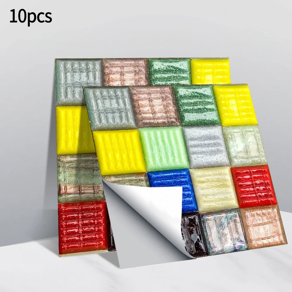 Description Picture 4 of item10Pcs 3D Mosaic Tile Stickers DIY Waterproof Self-Adhesive Wall Stickers Kitchen Bathroom Bedroom Home Decor Wall Decals