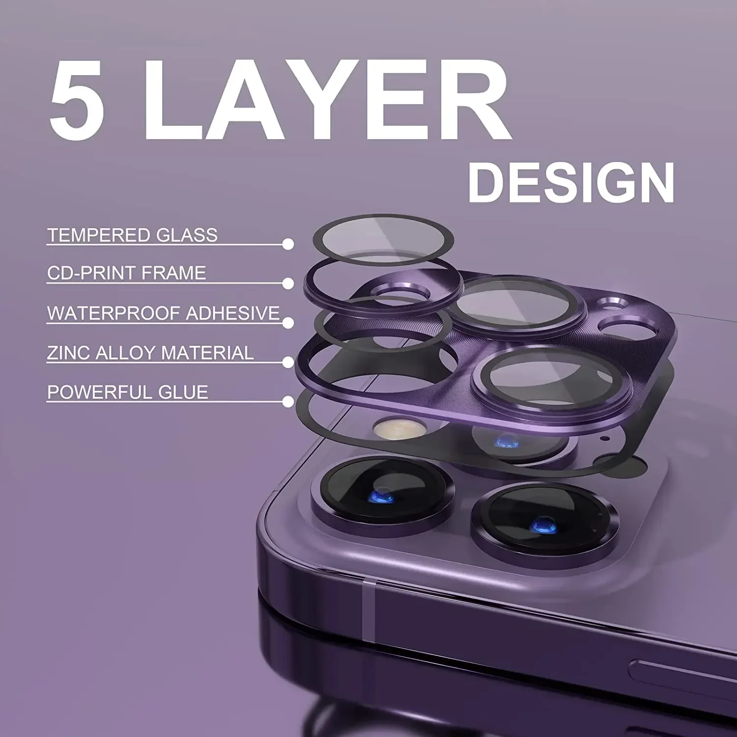 Purple Tempered Glass Camera Lens Protector Accessory