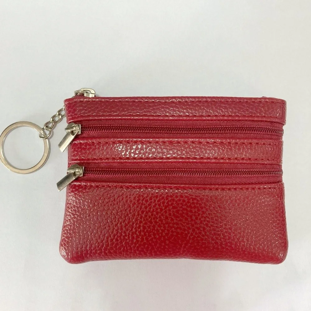 Elegant PU Leather Coin Purse with Key Ring and Zipper Closure