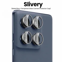 Premium 9H HD Alloy Metal Camera Lens Protector with Tempered Glass - Moto Edge 60 Stylus (Sliver)