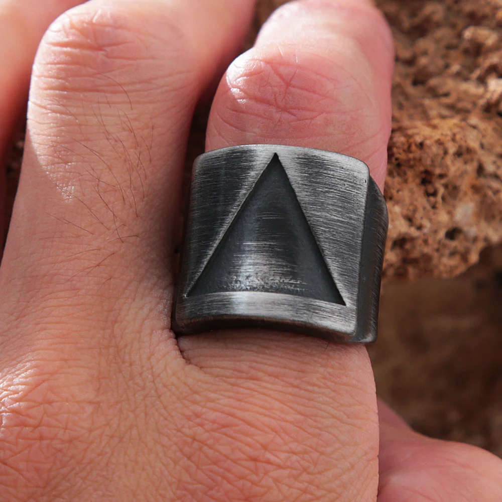 Stainless Steel Ring Fashion Vintage Triangle for Men Women 316L Simple Valknut Biker Amulet Jewelry Gifts