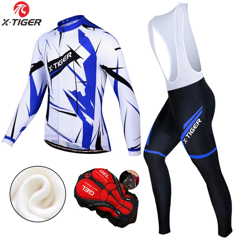 X-Tiger XM-ZBT-014 Winter Thermal Fleece Cycling Jersey Set Long Sleeve