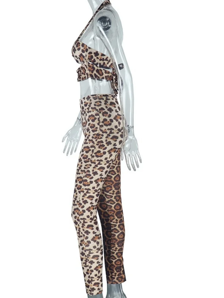 Wmstar Two Piece Sets Wholesale Sexy Women's Fashion Leopard Print Set Sexy Strapless and Halter Trousers Drop Shopping