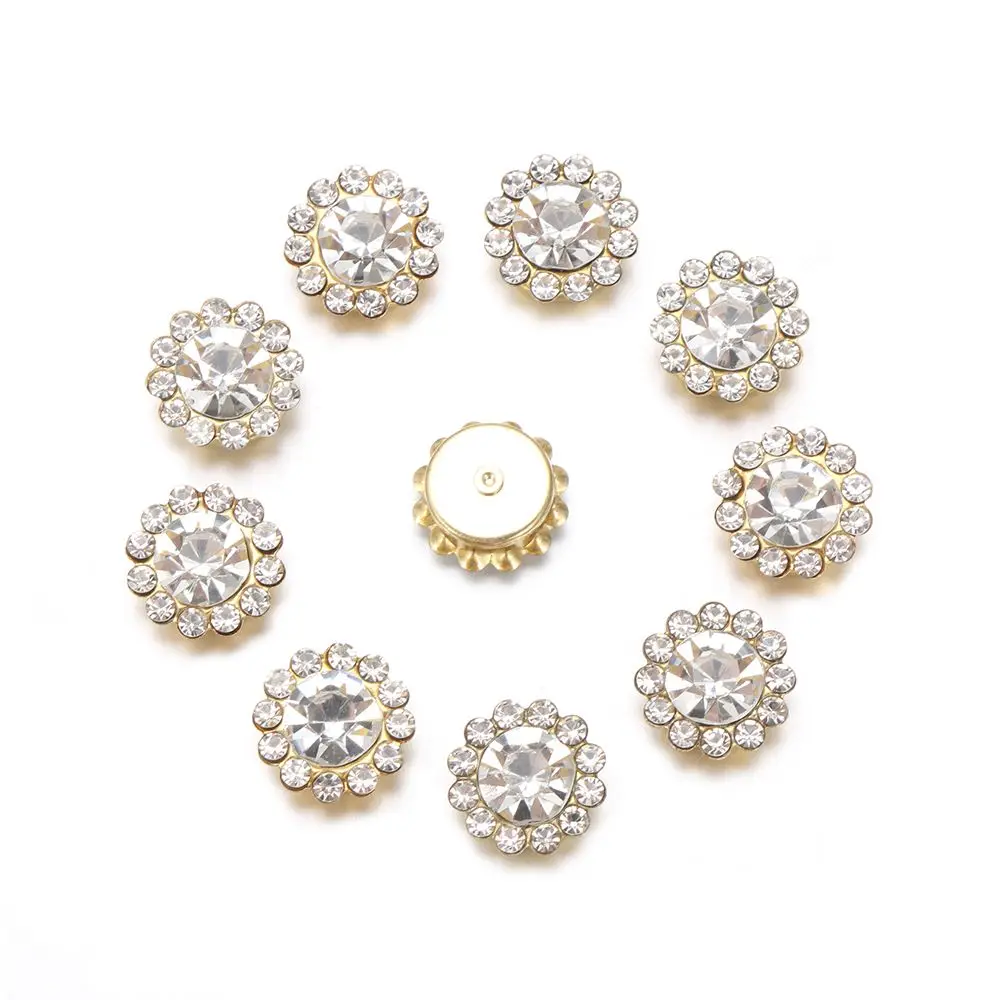 Glass Rhinestone Flower Buttons for Sewing Clothing Decoration