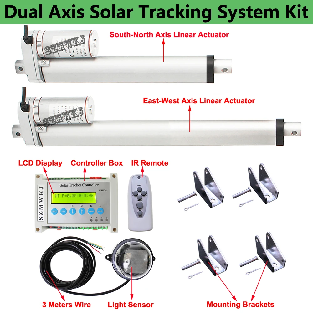 &LCD Controller 6'' & 12'' Dual Axis Solar Tracker Kit 12V DC Linear Actuator 