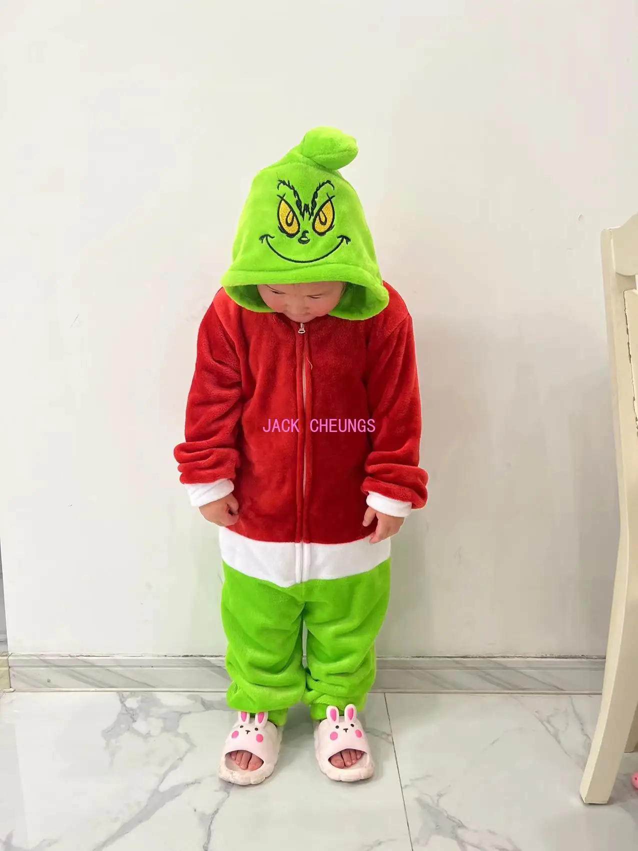 Kids Zipper Grinch Kigurumi Onesies Pajama Boy Girl Sleepwear Halloween Jumpsuit Animal Grinch Cosplay Onesies Pajamas cosplay costumes