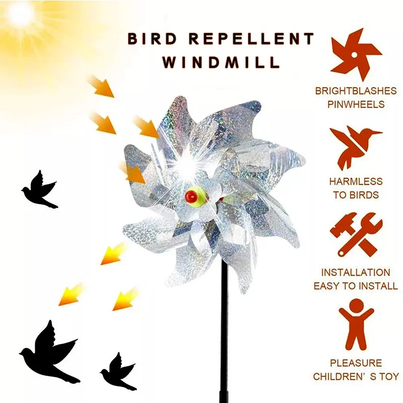 Silver Bird Repelling Windmill Reflective Windmill for Bird-proof Decoration of Garden Orchard Farm