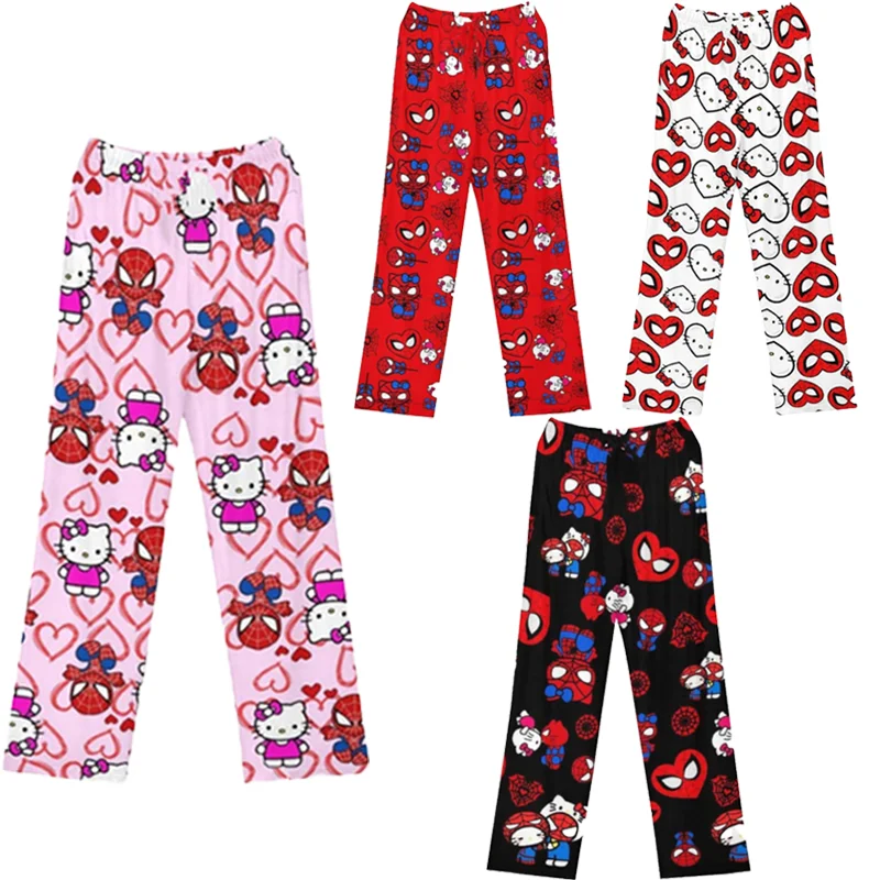 Kawaii Hello Kitty Spider-Man Cotton Pigiama Pantaloni Larghi Pigiama Pantaloni Donna Uomo Cartoon Sleep Bottoms Lounge Wear Girl Pants