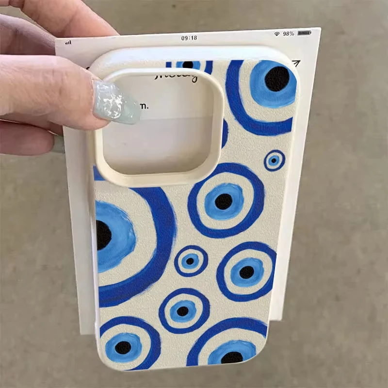 Vintage Blue Eye Design Lychee Pattern Shockproof TPU Phone Case