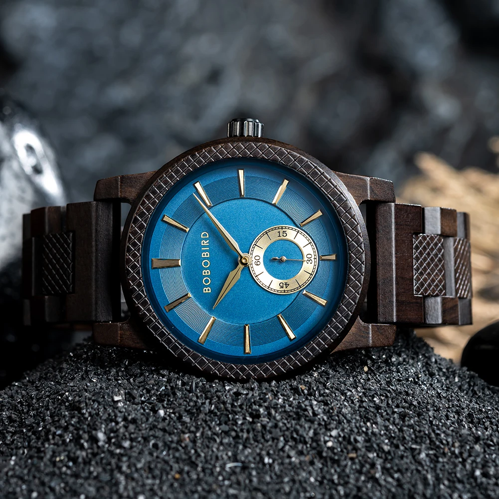 BOBOBIRD Wooden Watch Top Fashion Casual Clock Quartz Wristwatch Engraved Custom Logo Man Watches best man Gift Wood Box 3