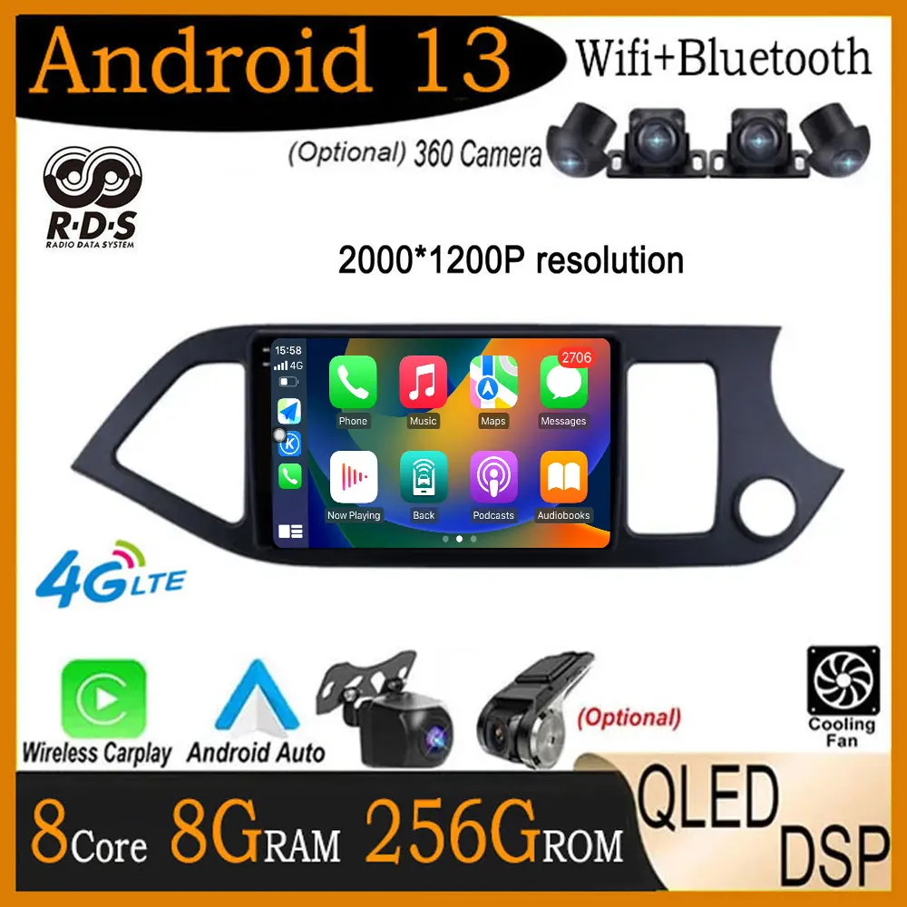 

RHD Android 13 For KIA Morning Picanto 2011 - 2016 Car Radio AHD Video RDS Navigation GPS DSP 4G LTE Multimedia Stereo
