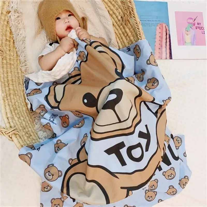 Baby cute bear blanket pink baby cover four seasons cotton double-sided blanket autumn baby quilt blue baby blanket