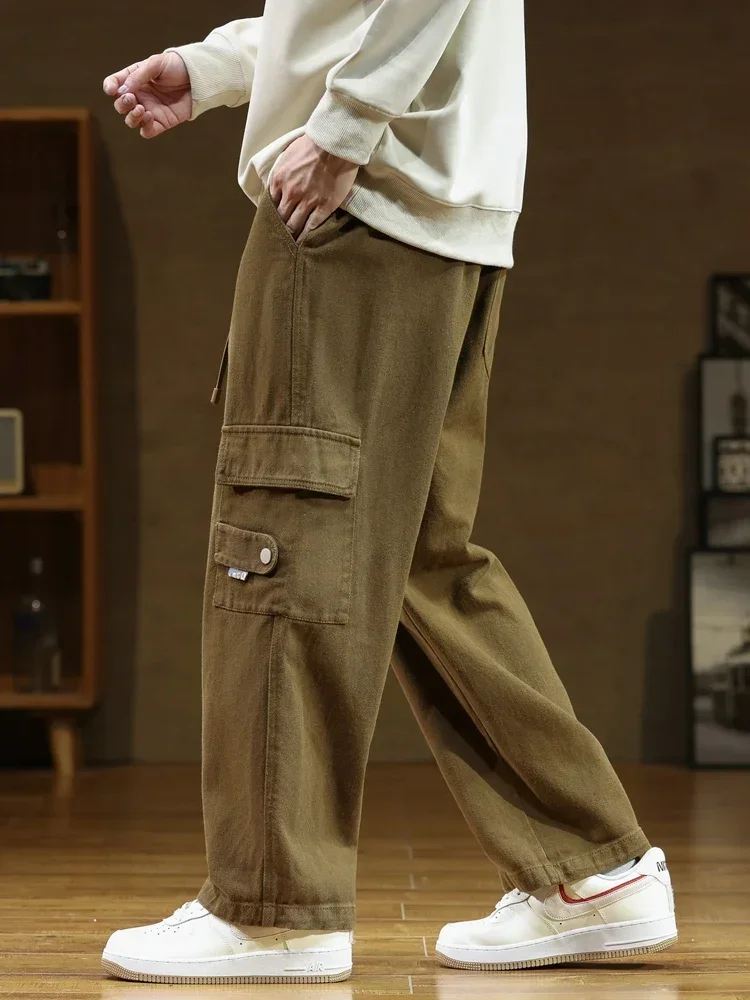 2024 Autumn New Cargo Pants Men Multi-Pockets Cotton Casual Wide Pants Male Workwear Loose Straight Trousers Big Size 7XL 8XL 5