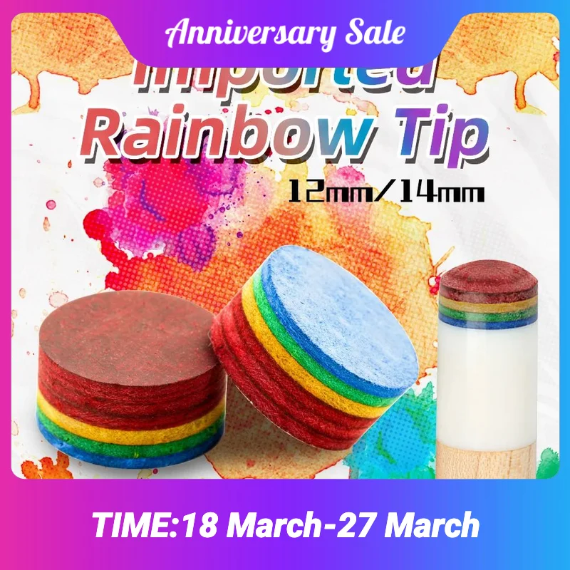 Rainbow Tip Billiards Tip Pool Cue Tips 11/12/14mm Tip 6 Multi-Layers Cue Stick Tip Professional Durable Billiard Accessories mandun cue tips 14mm leather tip soft medium hard optional 6 layers pool billiard stick tips