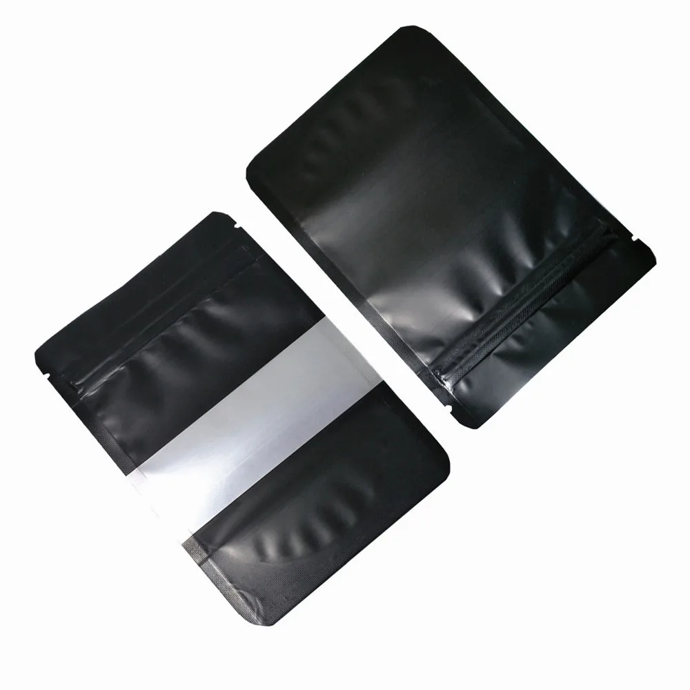 100Pcs/Lot Black Stand Up Aluminum Foil Frosted Transparent Window Food Package Bag Candy Snacks Chocolate Tea Dried Fruits Nuts