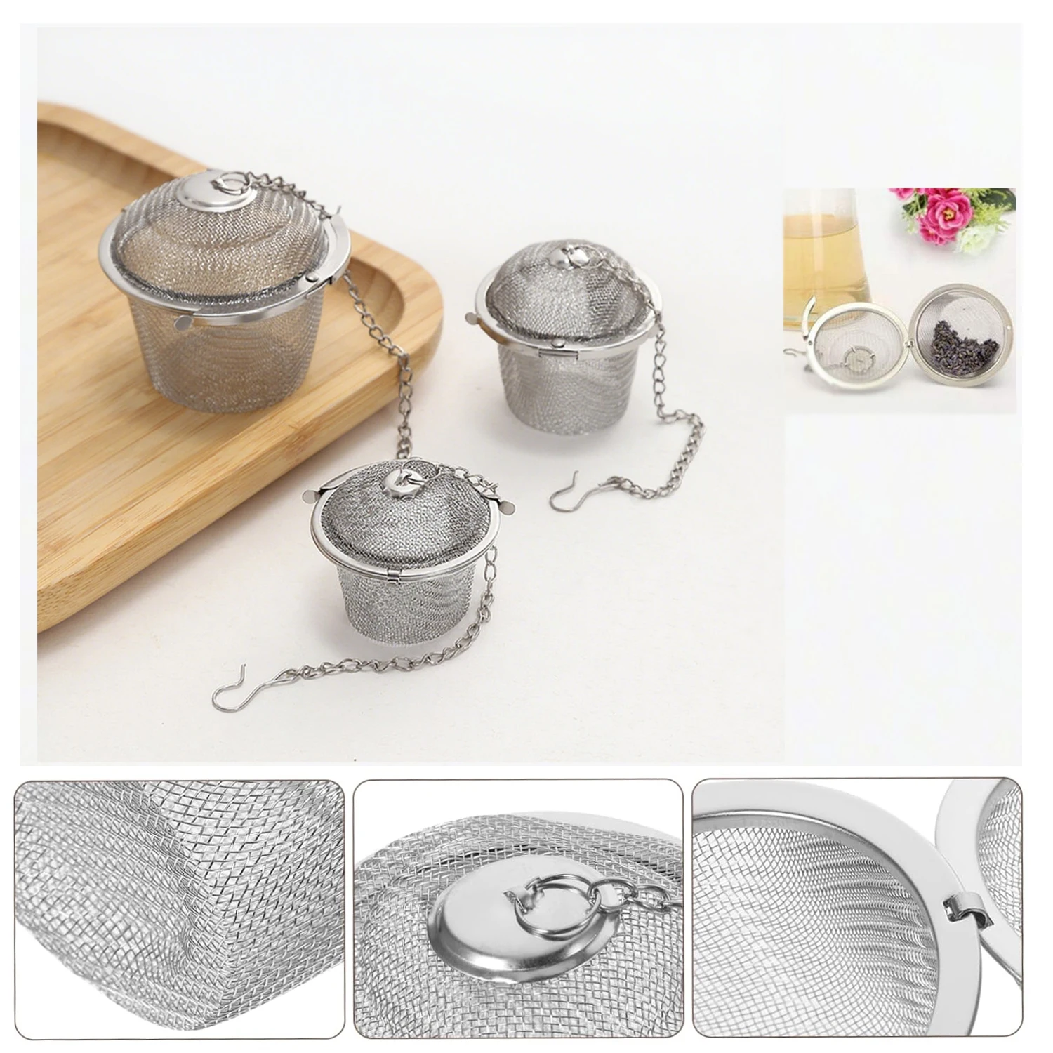 1/2 Stück Edelstahl-Teekugel, wiederverwendbar, Kräuter- und Gewürzfilter für Teekessel, abschließbarer Teefilter, Gewürzkugel – Detail 6