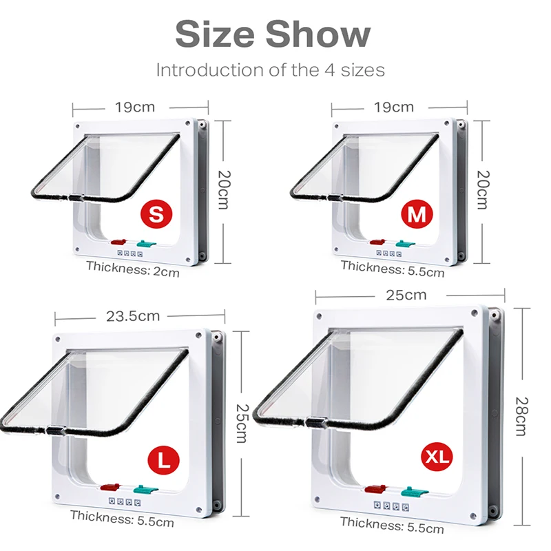 Smart Pet Door 4 Way Locking Security Lock ABS Plastic Dog Cat Flap Door Controllable Switch Direction Doors Small Pet Supplie