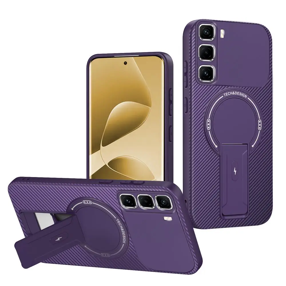 Carbon Fiber Pattern Stand Holder Case with Magnetic Wireless Charging Cover