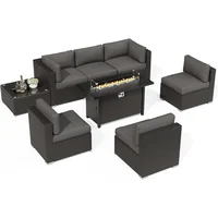 Outdoor 8-piece all-weather rattan segmented dialogue set, equipped with a glass coffee table, cushion, and fire pit table 2