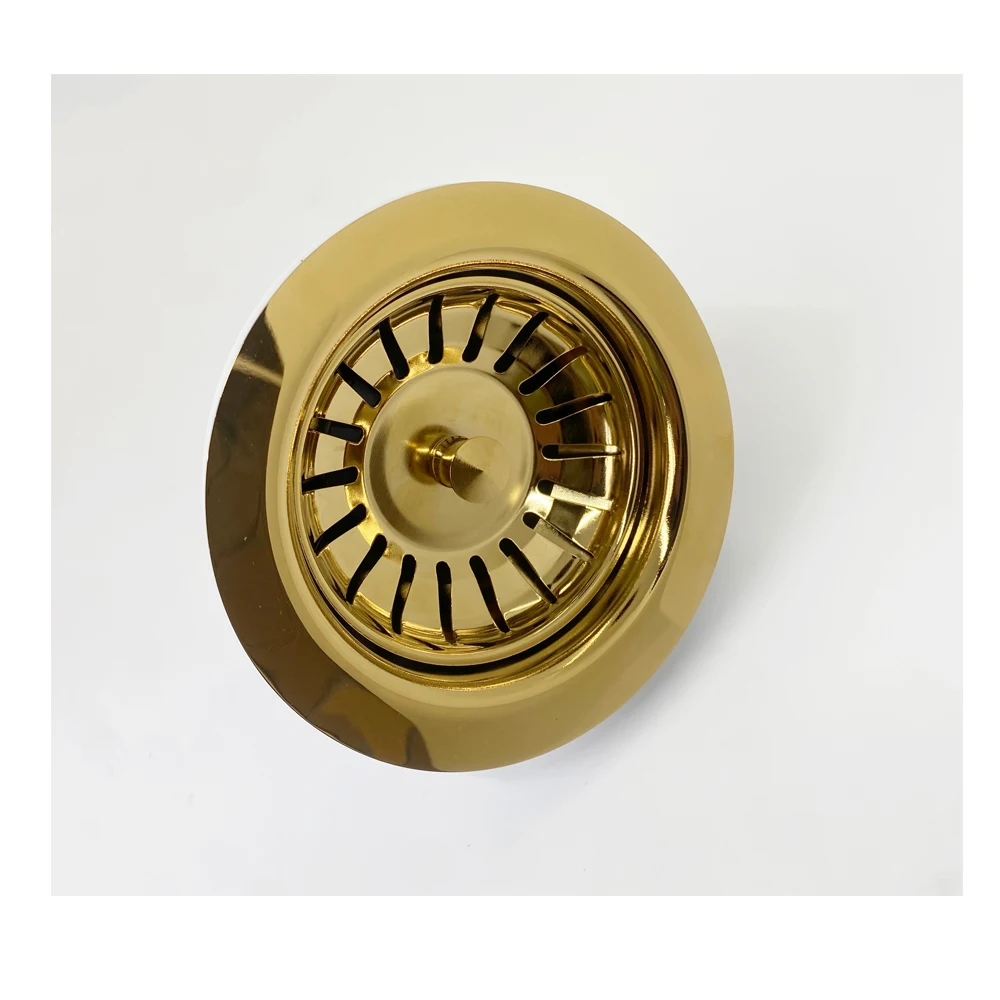 Passoire D'évier Cuisine Acier Inoxydable 304 Doré - 114 Mm Avec Trop-plein Rond, Vis Longue 42 Mm, Finition Brossée Or