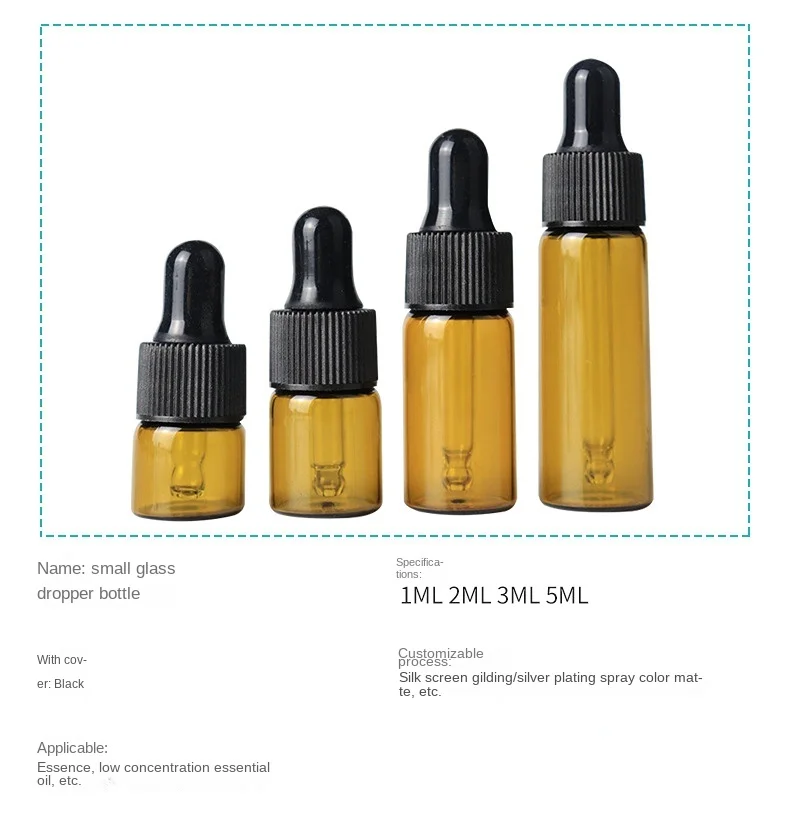 Glass Bottles Mini Glass Bottles Mini Perfume Bottles 100PCS 1/2/3/5/MLEssential Oil Glass RefillableEmpty Dropper Bottle Perfume Container Home&Living TravelPortable Blackmatte Head