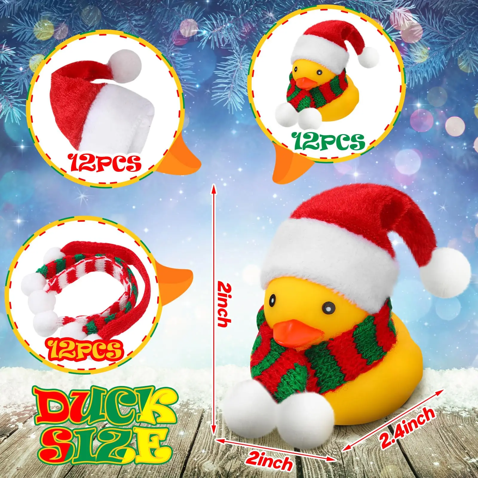 6/12 Pcs Christmas Mini Rubber Duckies in Bulk with Christmas Hats and Scarf Christmas Rubber Duckies for Christmas Party Winter 2