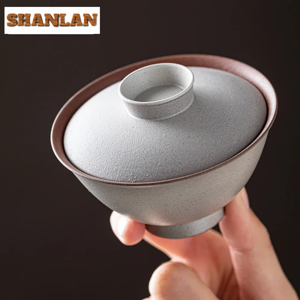 100ml Handmade Coarse Pottery Anti Scalding Gaiwan Antique Tea Tureen Household Tea Making Cover Bowl Chinese Set Ornaments