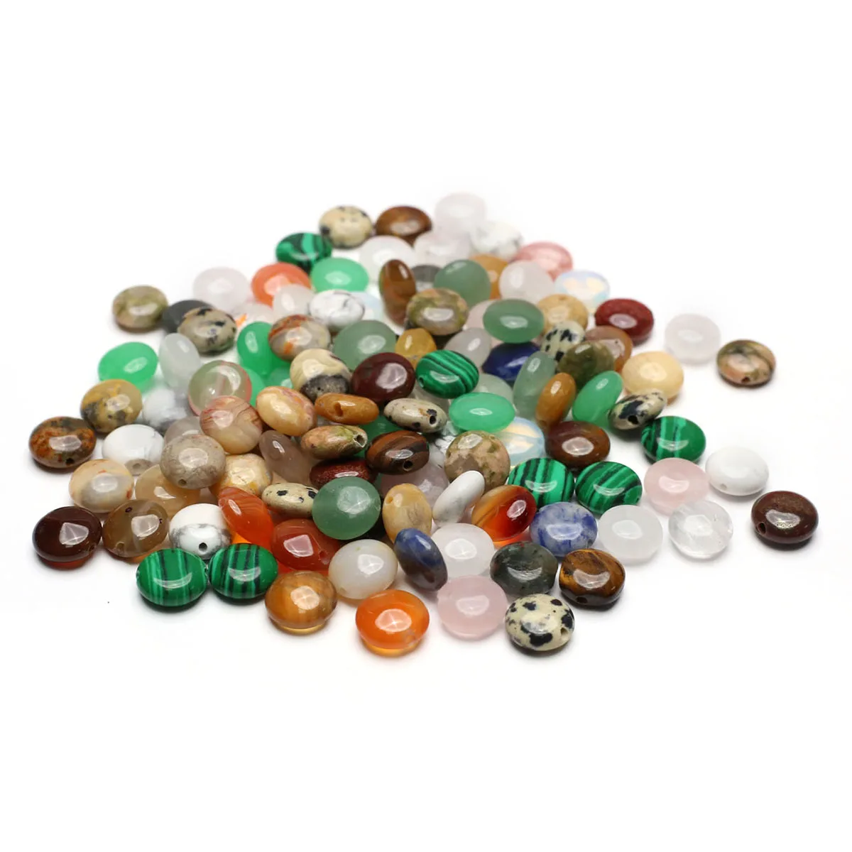 100PCS Flat Round Button Shape Natural Stone Jade Loose Spacing Beaded Jewelry Making DIY Necklace Bracelet Accessories Gift