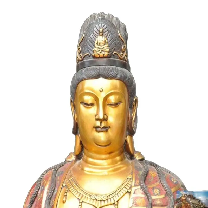 Enorme Cina Bronzo Cloisonne 24K Oro Dorato Kwan-Yin Guanyin Dea Statua Di Buddha