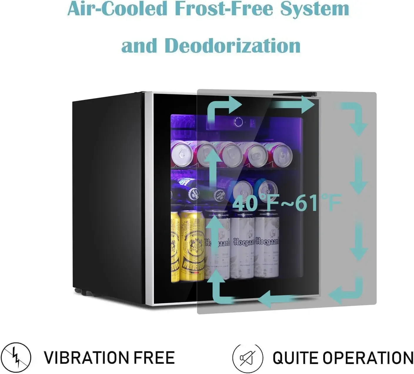 Mini Fridge Cooler 60 Can Beverage Refrigerator Glass Door for Beer Soda Wine Small Drink Dispenser Clear Front Door Removable