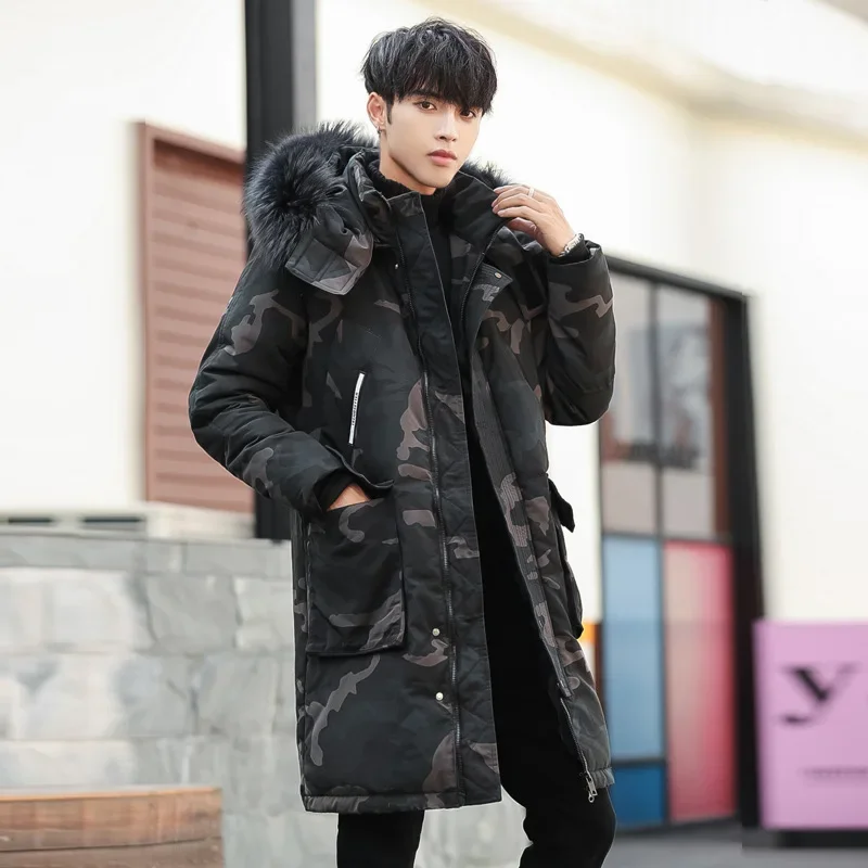 Men Down Jacket Winter Thick Warm Down Coats White Duck Real Raccoon Fur Parka Winter Long Men Coats Overcoat Outwear