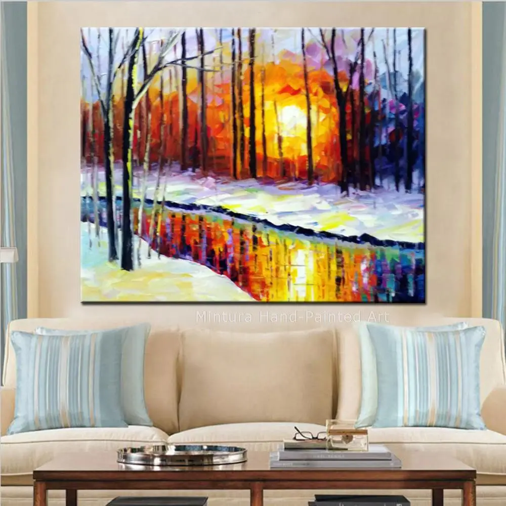 

Mintura Large Artwork Handpainted Warm Sunshine Winter Landscape Oil Paintings On Canvas Wall Art Picture Living Room Home Decor