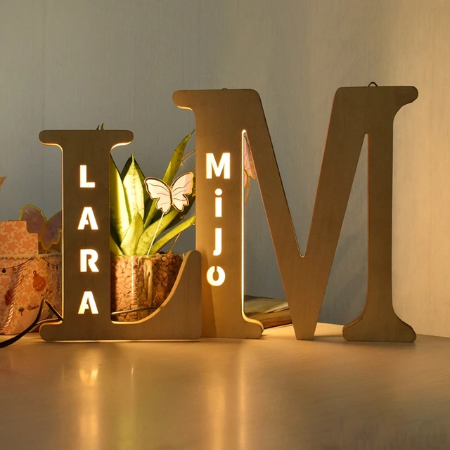 Veilleuse en Bois avec Nom Personnalisé, Décoration d'Alphabet, Lampe de  oral et, Applique Murale LED