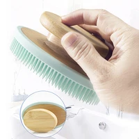Silicone Brush Head Back Scrubber Shower Brush With Long Wooden Handle Dry Skin Exfoliating Body Massage Cleaning Tool 2